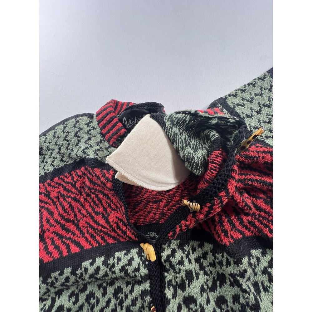 Felizzi Hand Loomed Cotton Cardigan Sweater Medium Animal Safari Buttons Vintage - Picture 11 of 12